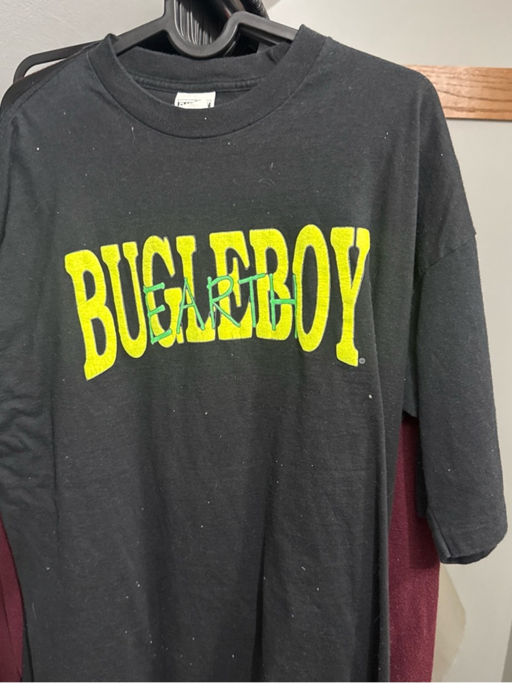 Bugle Boy Black Tee with Yellow Logo and Green Accent